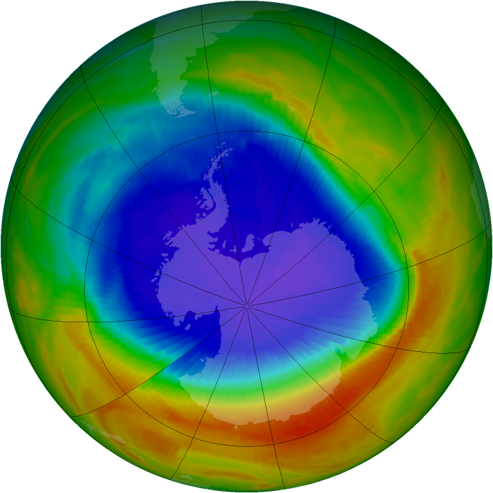 Antarctic ozone map for 19 October 1991